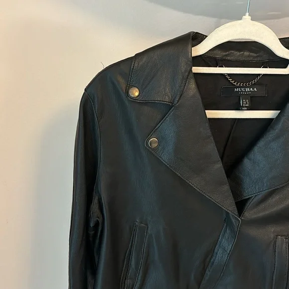 Muubaa London | 100% Lamb Leather Moto Jacket Sz 8 - Picture 2 of 10